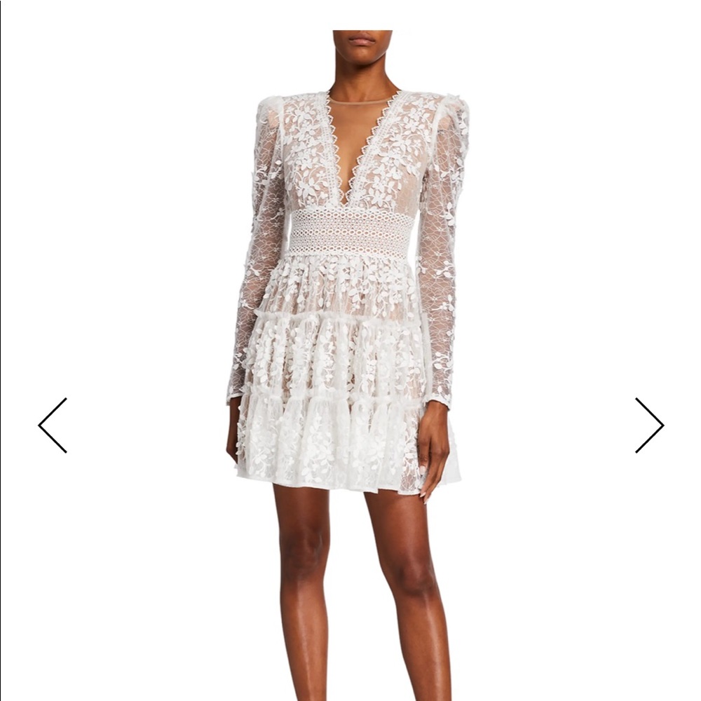 Bronx and Banco Megan V-Neck Illusion Tiered Lace Dress